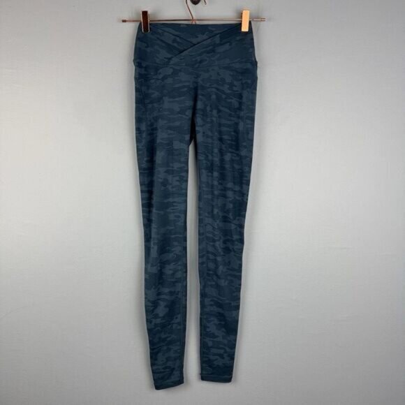 Alphalete Womens Surface Power Leggings‎ Crossover Waist Blue Camo Size Small S - Picture 1 of 5